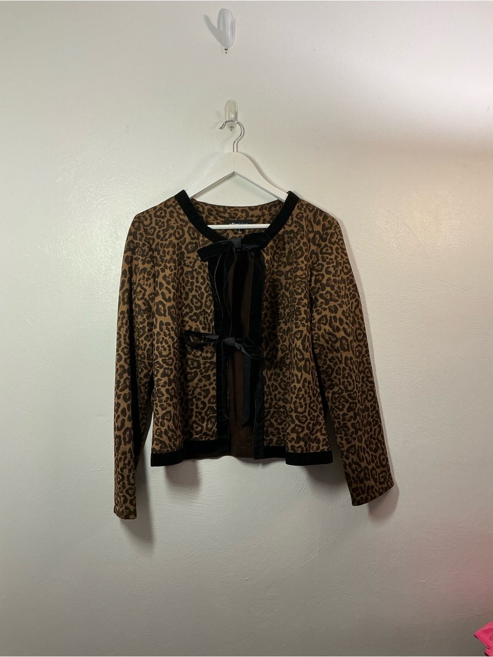 Alice Blue Leopard Print Bow-Front Jacket Size Large